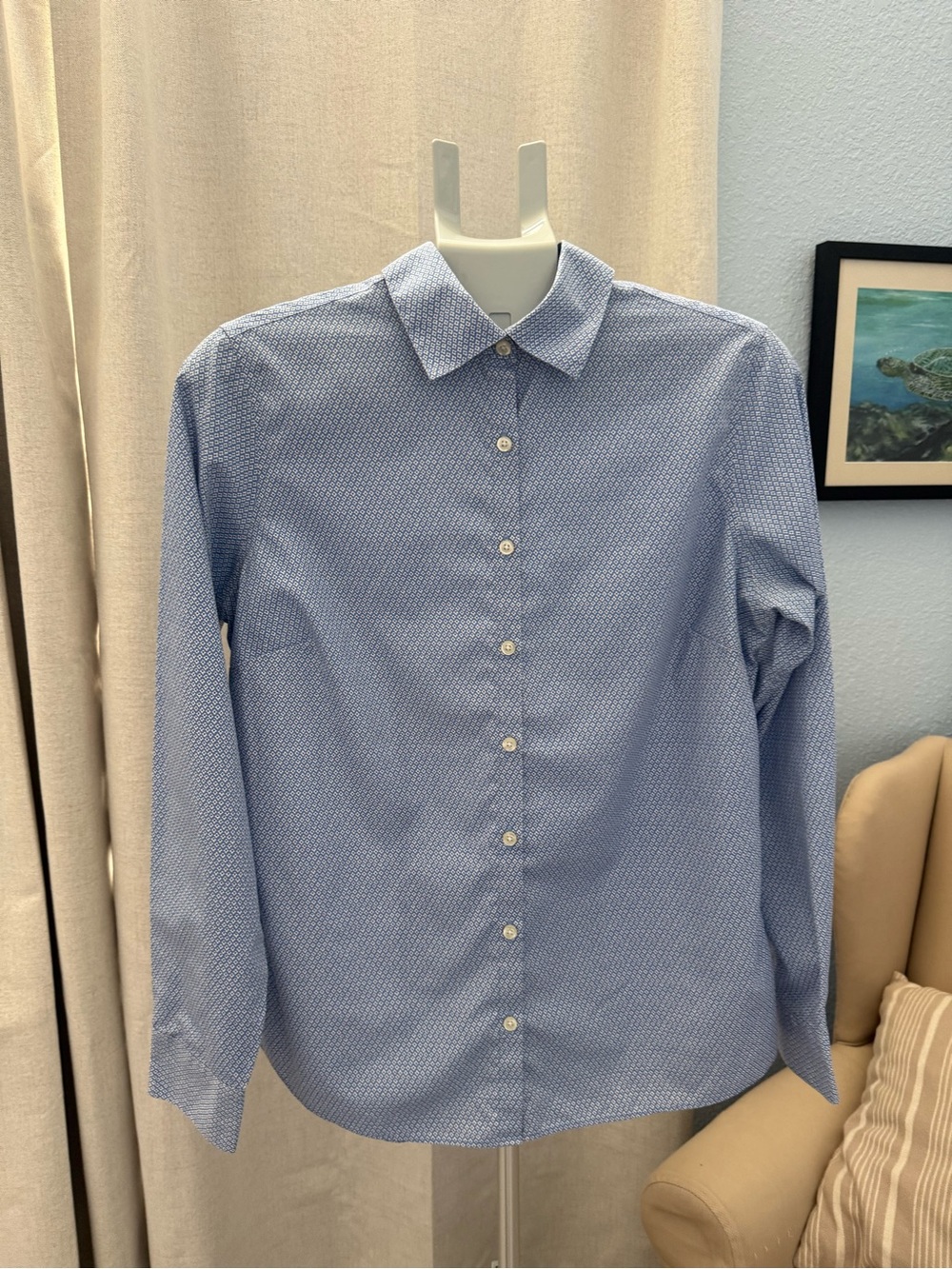 Lands' End Blue Pattern Dress Broadcloth Shirt 8